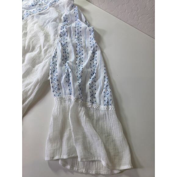 ZAC & RACHEL Blue White Bell Sleeve Boho Hippie Lightweight Semi-Sheer Top SZ 2X - Picture 4 of 10